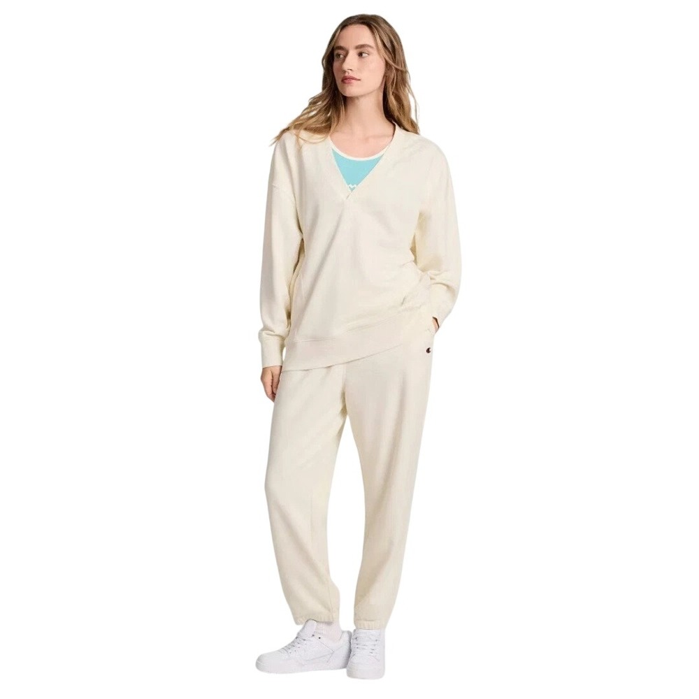 Champion‎ Women's Cream V-Neck French Terry Pullover Sweatshirt Size XS